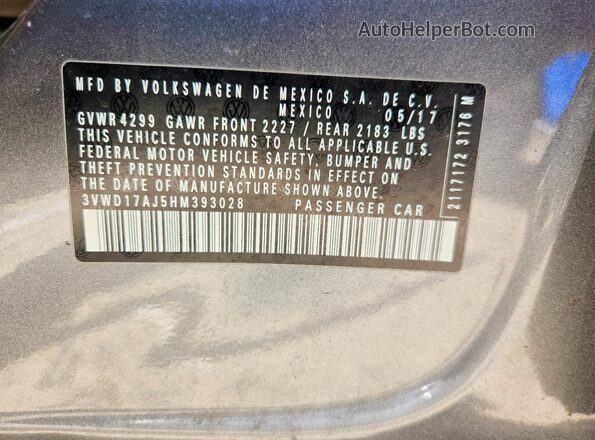 3VWD17AJ5HM393028 2017 VOLKSWAGEN JETTA Gray 