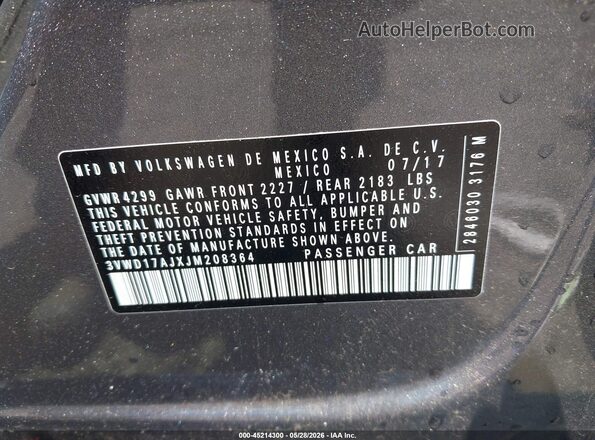 3VWD17AJXJM208364 2018 VOLKSWAGEN JETTA Silver Vista del compartimento del motor