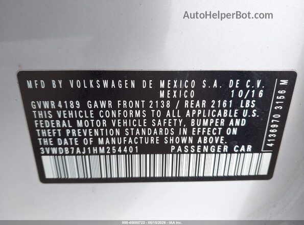 3VWDB7AJ1HM254401 2017 VOLKSWAGEN JETTA Gray 