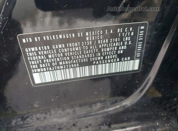 3VWDB7AJ7HM272966 2017 VOLKSWAGEN JETTA Black Vista de la etiqueta del VIN