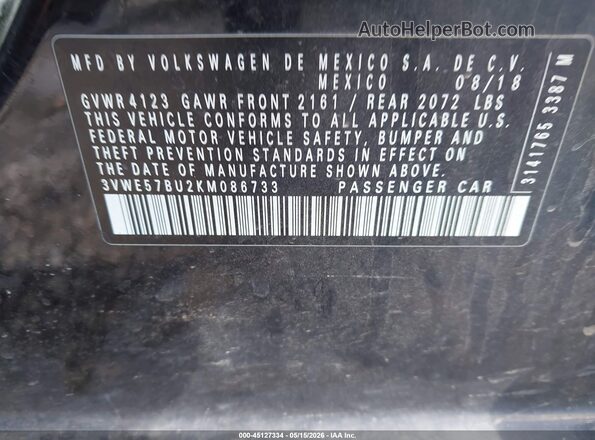 3VWE57BU2KM086733 2019 VOLKSWAGEN JETTA Black Engine compartment view