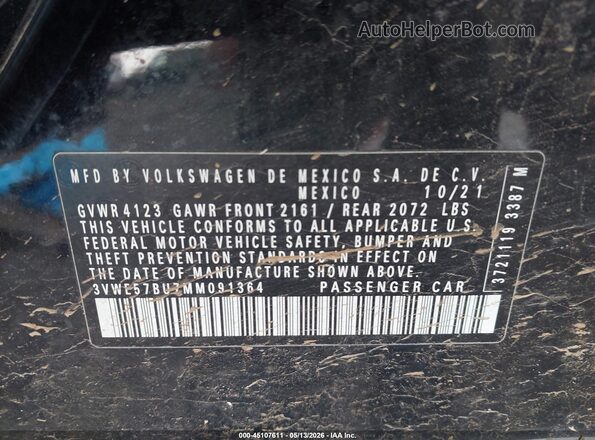 3VWE57BU7MM091364 2021 VOLKSWAGEN JETTA Black 
