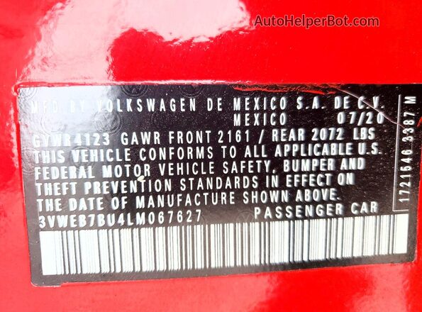 3VWEB7BU4LM067627 2020 VOLKSWAGEN JETTA Red 