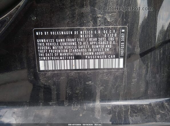 3VWEB7BU4LM071998 2020 VOLKSWAGEN JETTA Black Engine compartment view