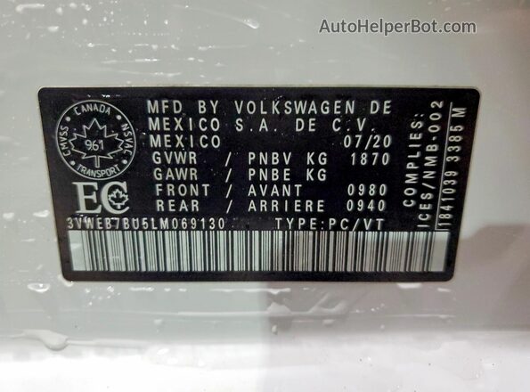 3VWEB7BU5LM069130 2020 VOLKSWAGEN JETTA White Vista del compartimento del motor