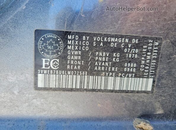 3VWEB7BU6LM072568 2020 VOLKSWAGEN JETTA Black 