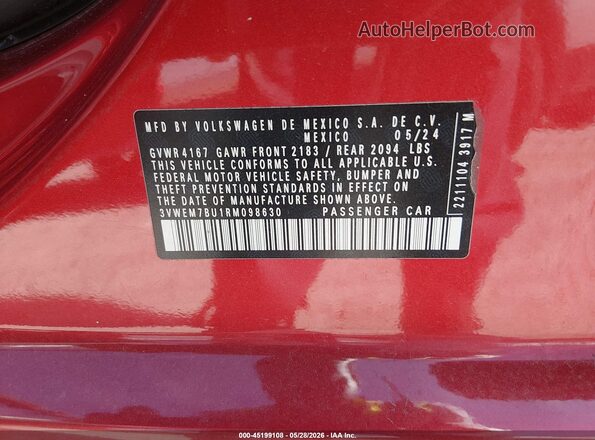 3VWEM7BU1RM098630 2024 VOLKSWAGEN JETTA Red Вид підкапотного простору