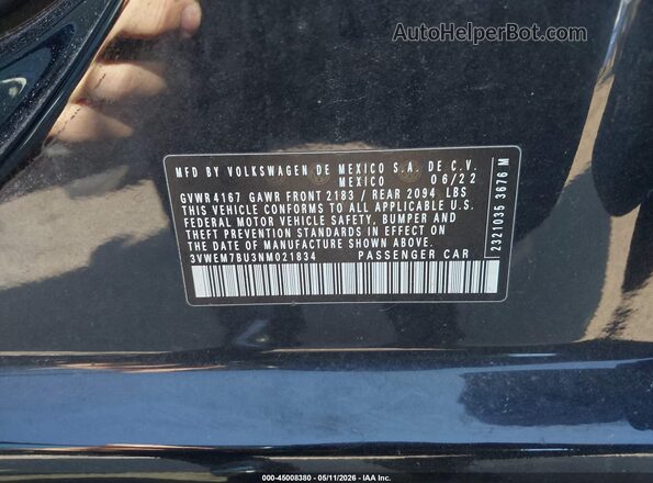 3VWEM7BU3NM021834 2022 VOLKSWAGEN JETTA Black Widok komory silnika