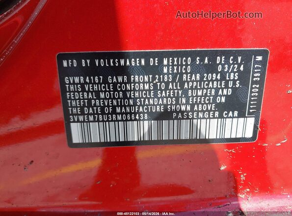 3VWEM7BU3RM066438 2024 VOLKSWAGEN JETTA Red Շարժիչի բաժամունքի տեսք