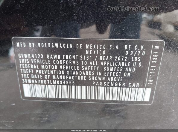3VWG57BU7LM094966 2020 VOLKSWAGEN JETTA Black Շարժիչի բաժամունքի տեսք