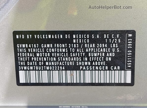 3VWGW7BU2TM022294 2026 VOLKSWAGEN JETTA Silver Շարժիչի բաժամունքի տեսք