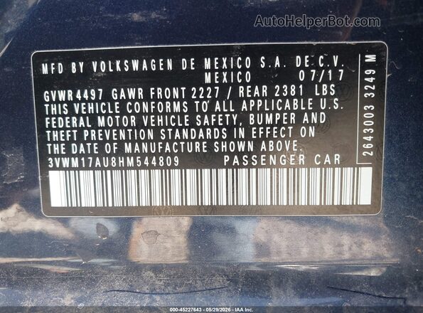 3VWM17AU8HM544809 2017 VOLKSWAGEN GOLF Dark Blue ძრავის განყოფილების ხედი