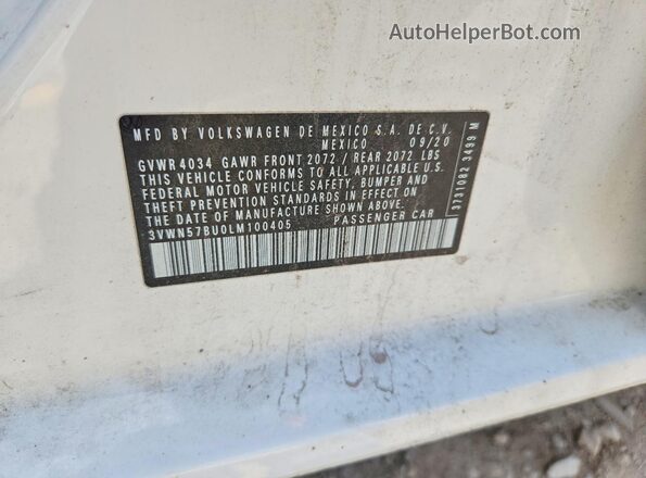 3VWN57BU0LM100405 2020 VOLKSWAGEN JETTA White 