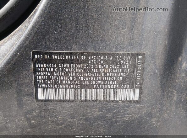 3VWN57BU5MM080122 2021 VOLKSWAGEN JETTA Gray ძრავის განყოფილების ხედი
