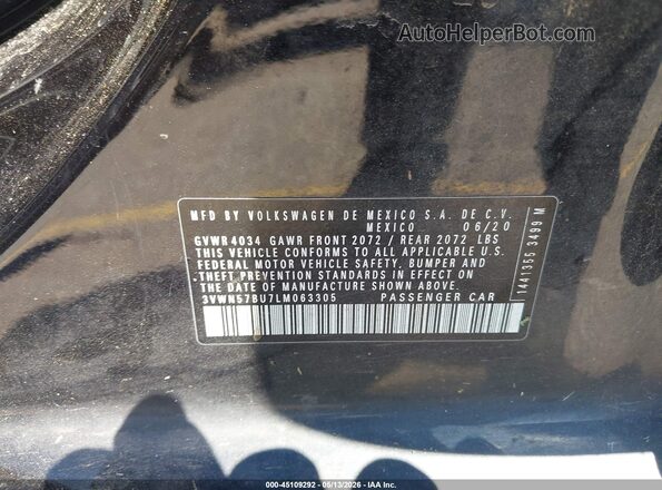 3VWN57BU7LM063305 2020 VOLKSWAGEN JETTA Black Widok komory silnika