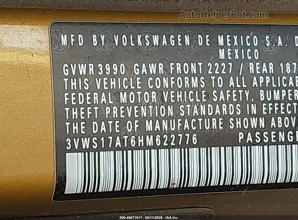 3VWS17AT6HM622776 2017 VOLKSWAGEN BEETLE Gold Engine compartment view