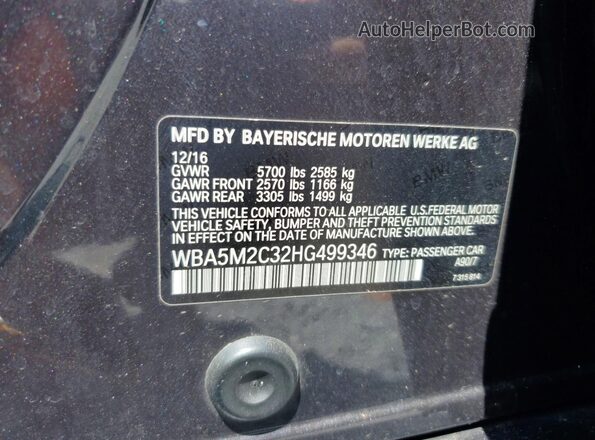WBA5M2C32HG499346 2017 BMW 5 SERIES Black Widok naklejki z numerem VIN