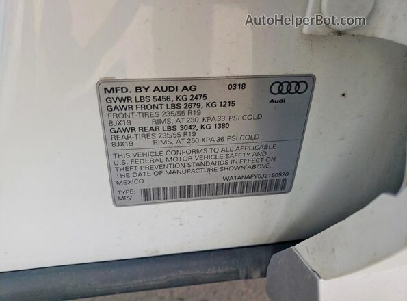 WA1ANAFY5J2150520 2018 AUDI Q5 White სალონის 360-გრადუსიანი ხედი