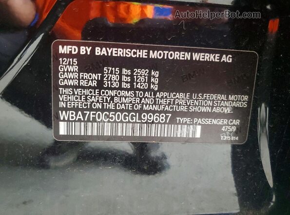 WBA7F0C50GGL99687 2016 BMW 7 SERIES Black Vista de la etiqueta del VIN