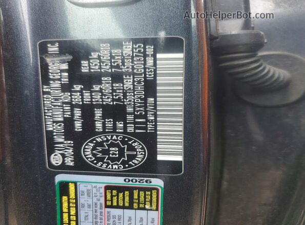 5XYP3DHC3LG013755 2020 KIA TELLURIDE Черный Панорамный вид салона 360°