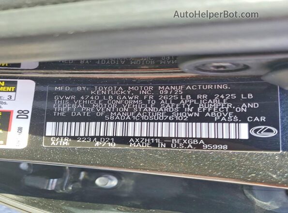 58ADA1C10SU076102 2025 LEXUS ES Black VIN კოდის სტიკერის ხედი