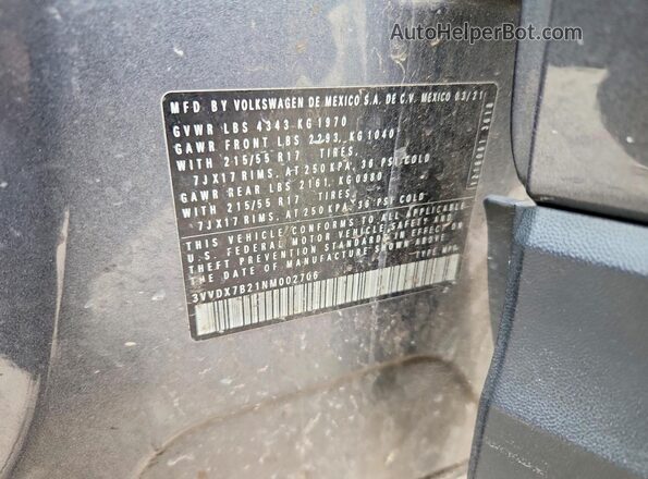 3VVDX7B21NM002706 2022 VOLKSWAGEN TAOS Gray 