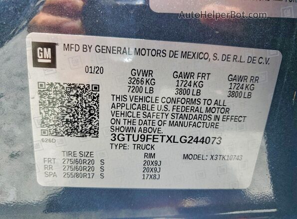 3GTU9FETXLG244073 2020 GMC SIERRA Gray 