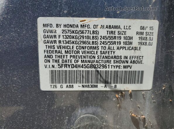 5FRYD4H45GB032961 2016 ACURA MDX Серебряный 