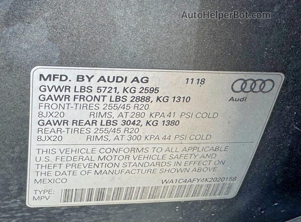 WA1C4AFY4K2020158 2019 AUDI SQ5 Black Вид задніх сидінь