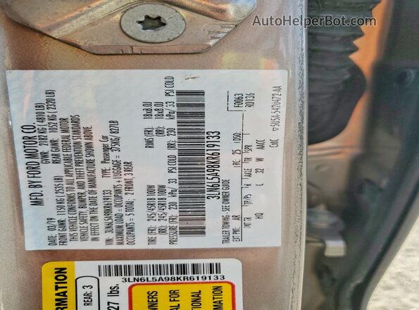 3LN6L5A98KR619133 2019 LINCOLN MKZ Кремовый Панорамный вид салона 360°