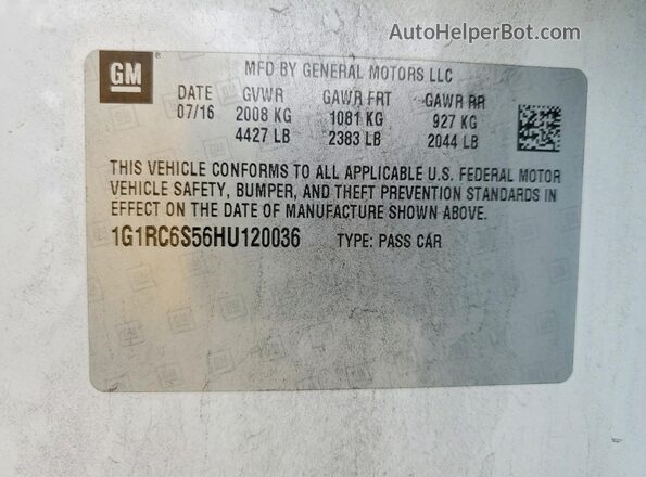 1G1RC6S56HU120036 2017 CHEVROLET VOLT White 
