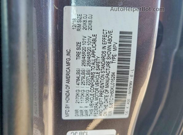 5J8TC1H60KL016284 2019 ACURA RDX Gray 