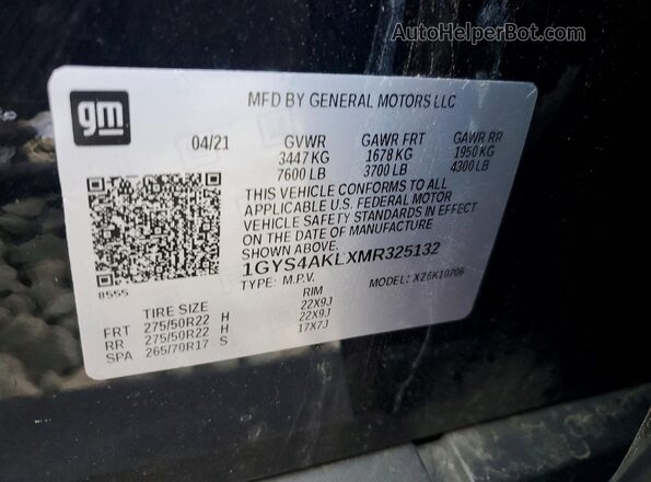 1GYS4AKLXMR325132 2021 CADILLAC ESCALADE Black 