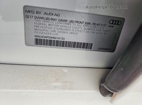 WAU43AFD3HN016133 2017 AUDI OTHER White Вид наклейки з VIN-кодом