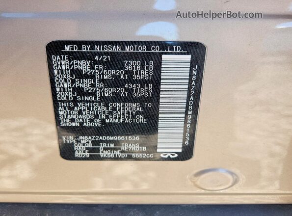 JN8AZ2AD8M9861536 2021 INFINITI QX80 Tan 360 interior view