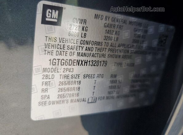 1GTG6DENXH1320179 2017 GMC CANYON Black VIN sticker view