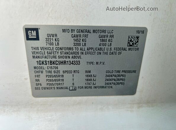 1GKS1BKC9HR134333 2017 GMC YUKON White Vista interior trasera