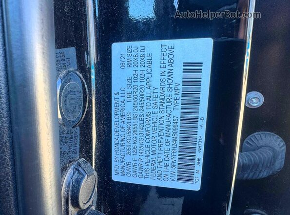 5FNYF6H24MB096457 2021 HONDA PILOT Black Սալոնի հետևի տեսք