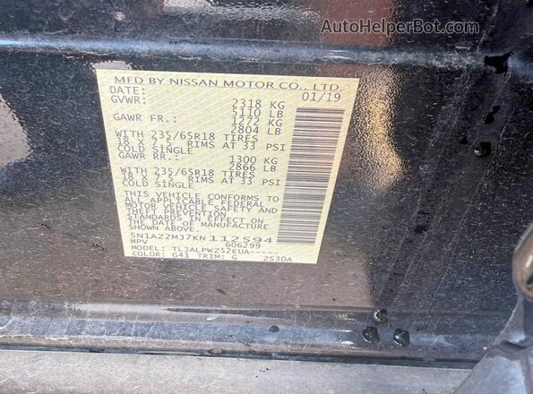 5N1AZ2MJ7KN112594 2019 NISSAN MURANO Black 