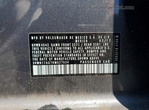3VWH17AU7HM527534 2017 VOLKSWAGEN GOLF Gray 