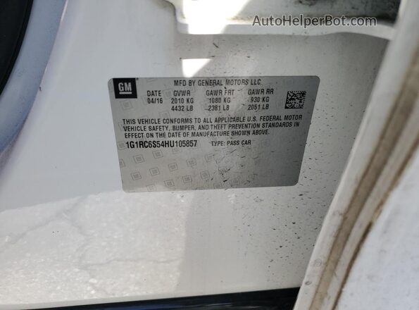 1G1RC6S54HU105857 2017 CHEVROLET VOLT Белый 