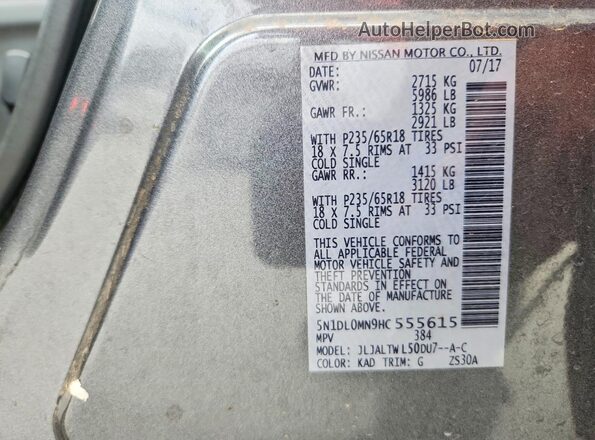 5N1DL0MN9HC555615 2017 INFINITI QX60 Gray 