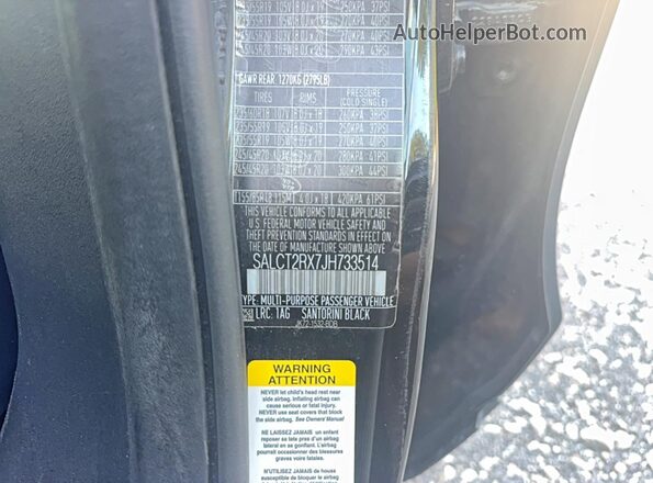 SALCT2RX7JH733514 2018 LAND ROVER DISCOVERY Black უკანა სალონის ხედი