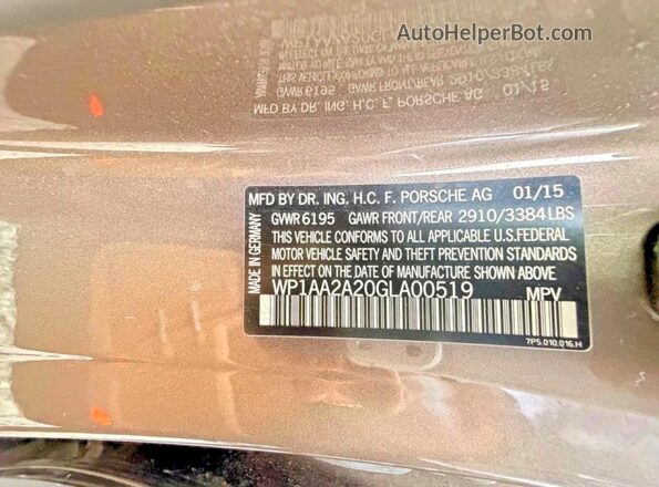 WP1AA2A20GLA00519 2016 PORSCHE CAYENNE Gray 