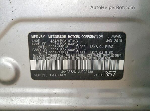 JA4AP3AU1JU002489 2018 MITSUBISHI OUTLANDER Silver 