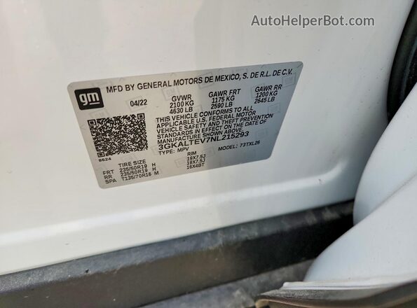 3GKALTEV7NL215293 2022 GMC TERRAIN White 