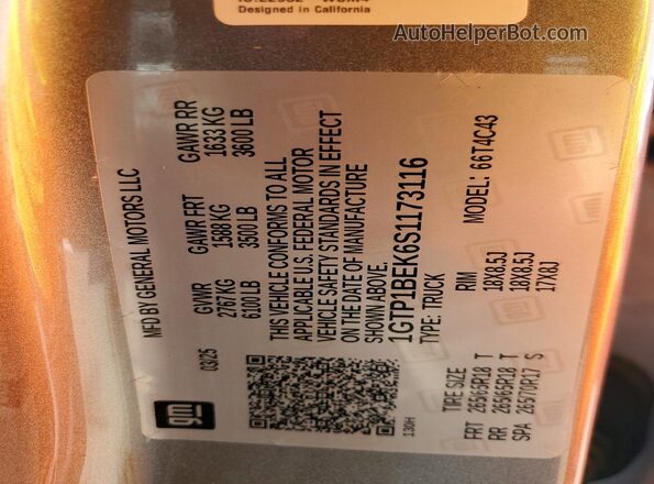 1GTP1BEK6S1173116 2025 GMC CANYON Silver Widok naklejki z numerem VIN