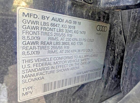 WA1LAAF7XKD008245 2019 AUDI Q7 Black Widok wnętrza z tyłu