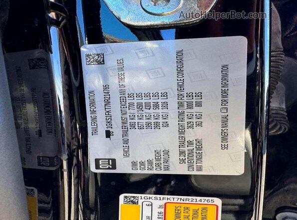1GKS1FKT7NR214765 2022 GMC YUKON Black 