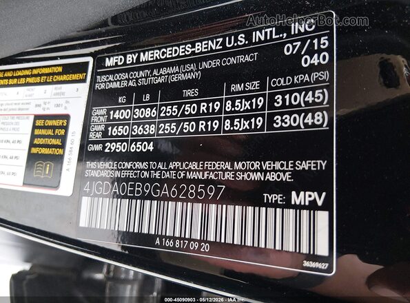 4JGDA0EB9GA628597 2016 MERCEDES-BENZ GLE 300D Black 